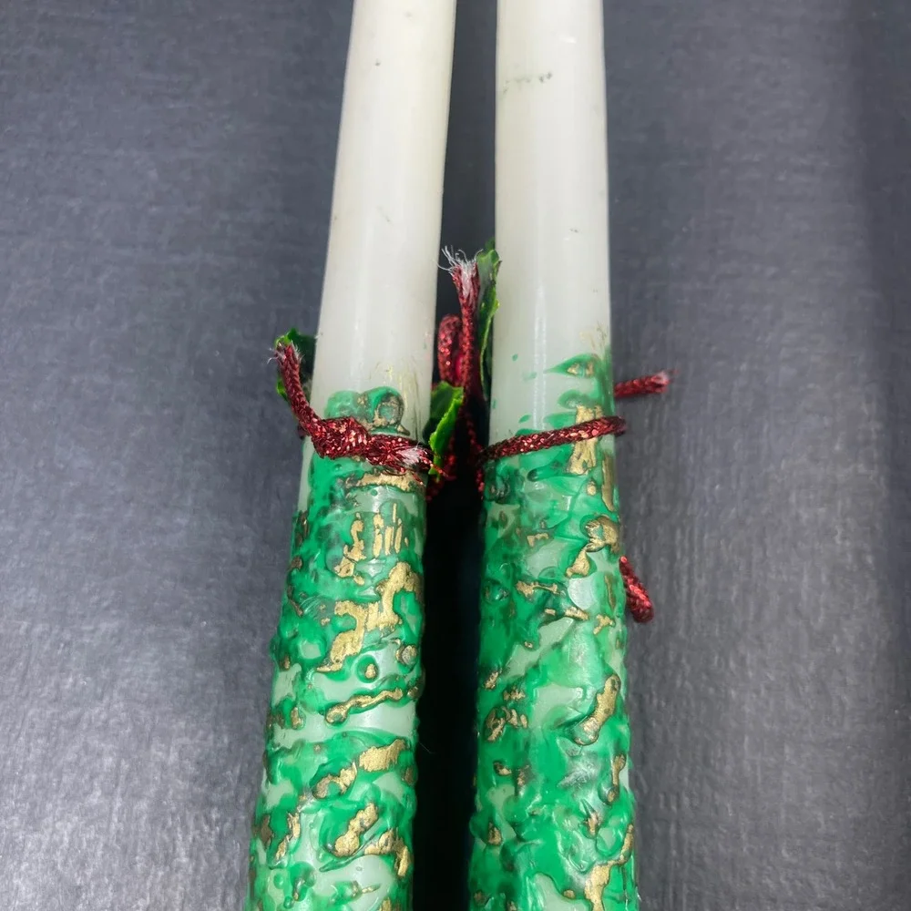 Vintage Christmas Taper Candles Gies Hand Decorated 11.5
